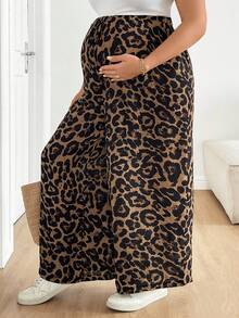 SHEIN Plus Size Maternity Casual Loose Leopard Print Pants Summer Vacation