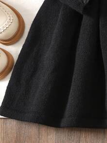 SHEIN Tween Girl Casual Solid Color Knitted Stand Collar Long Sleeve Sweater Dress - Black - View 3