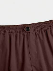 SHEIN Clasi Quần ống đứng lưng thun túi thật cỡ lớn cho nữ, màu trơn - Cà phê nâu - Xem 5