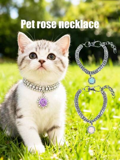 PETSIN 1 Piece Pet Rose Necklace; Adjustable Neck Size; Cat Necklace; Dog Necklace; Pet Accessories; Pet Supplies
