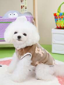 PETSIN 1件装二合一可爱保暖内衬宠物外套，带牵引绳，适合秋冬季穿着 - 咖啡 - 查看 4