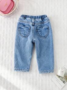 Cozy Pixies Pantalon en jean doublé thermique à taille élastique avec poche en forme de cœur pour bébé fille - Jean brut - Voir 6