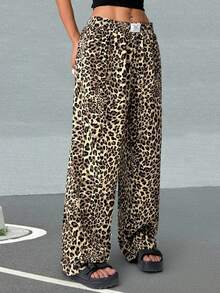 Muchica Leopard Print Woven Wide-Leg Streetwear Pants For Women - Multicolor - View 5