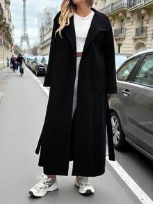 SHEIN Clasi Áo khoác cổ ve tối giản dành cho nữ cỡ lớn - màu đen - Xem 6