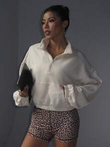 Eassivo Eassivo Women's & Color Drop Shoulder Long Sleeve Fleece Sweatshirt, Autumn/Winter Fall S Sleeve Fleece Sweatshirt, Autumn - Apricot - View 4