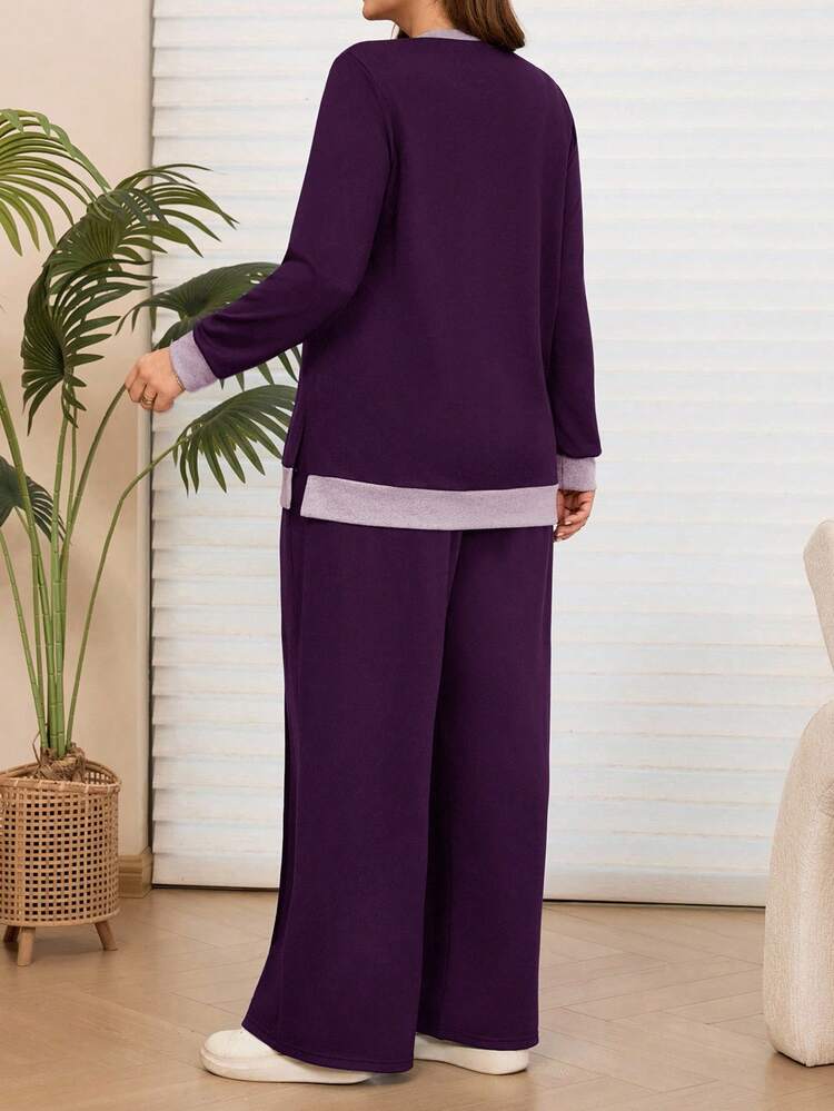 Plus Size Women's Winter Casual Purple Contrast Color Hoodie And Sweatpants Set With Pockets, Autumn/Winter,Plus Size Women Fall/Winter Casual Long Sleeve Contrast Color Hoodie And Sweatpants Set With Pockets, Autumn/Winter,2pcs Plus Size Women Fall Casual Black Contrast Color Hoodie And Sweatpants Set With Pockets, Autumn/Winter, 2 Pieces Lounge Sets Woman, Women Plus Clothing Sets,Going Out Outfits,2025 New Clothes,Simple And Fashionable For Everyday Wear,Plus Size Winter Clothes, Modest Two Pieces Set, Comfortable Two Pieces Set, Modest Sets For Women, Wide Leg Pants Set,Comfortable And Breathable, Women Lounge Set, Plus Size Pants Suit, Two Pieces Set Women Comfy,Valentine's Day,Going Out Outfits,2026 New Clothes,Simple And Fashionable For Everyday Wear,Early Spring, Purple Sets For Women, 2 Piece Lounge Sets Woman, Loungewear Women, Lounge Sets Plus Size,Vacation Outfits Women ,Holiday Outfits For Women,Spring Outfit Women,Valentine's Day ,Valentine Outfits For Women
