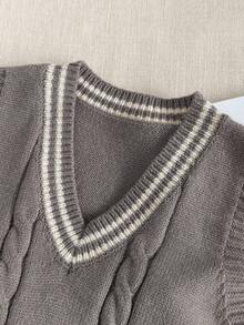 PrepCrw Young Boys' Collegiate Style Twisted Floral V-Neck Knit Vest - Grey - View 4