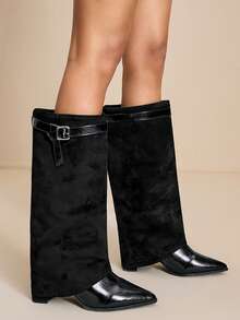 Daringsoles Giày bốt cao đến đầu gối đế thô thời trang đa năng cho nữ - màu đen - Xem 4