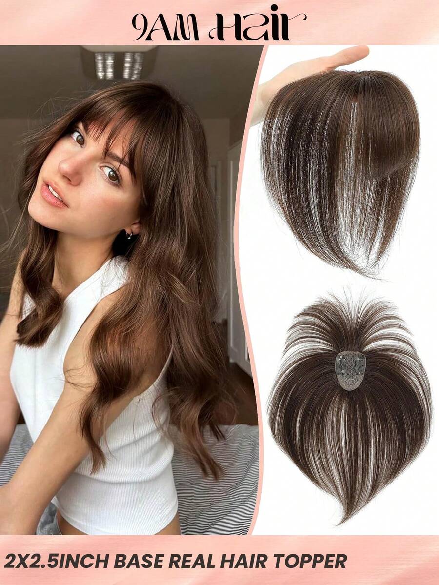 刘海发夹 8 英寸假发片 女士真人发 360° 3D 覆盖 真发假发片 带刘海 直发假发片 夹式刘海 - S3 - 查看 1