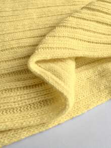 Elenzga Plus Size Asymmetrical Gigot Sleeve Loose Knit Sweater, Solid Color, Shoulder Exposed, Winter - Light Yellow - View 7