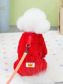 PETSIN Cuddly Thick Pet Jumpsuit – Cute Four-Legged Fleece Pajamas For Small Dogs & Cats, Cozy Autumn/Winter Outfit For Play And Relaxation - Red - View 3