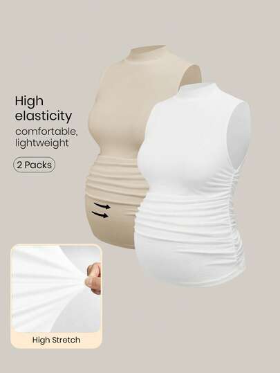 Modmama Top de tirantes plisado de unicolor versátil y casual para maternidad