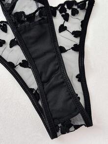 PetitDoll Women's Embroidered Mesh Sexy Lingerie (With Underwire/G-String) 2pcs Bra & Panty Underwear Set - Black - View 7