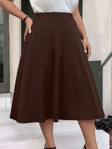 SHEIN Clasi Váy suông tối giản màu trơn cỡ lớn - Rỉ Nâu - Xem 3