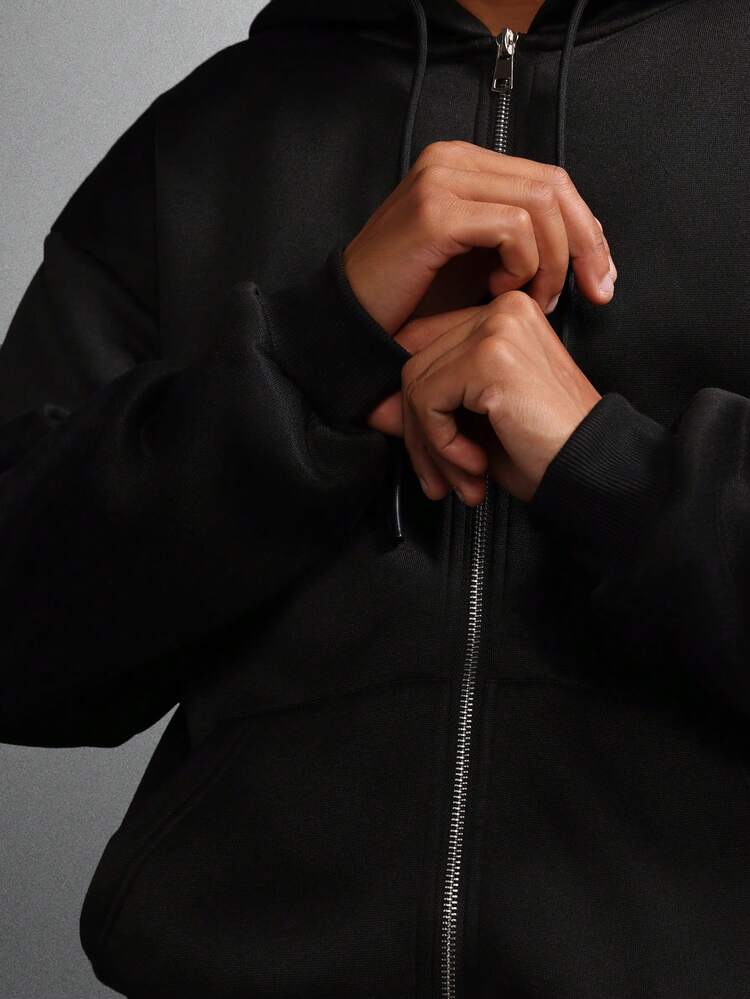 Essential Full Zip Hoodie With Split Pocket And Drawstring
