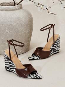 SHUZIA Ladies Zebra Print Sexy Point Toe Ankle Strap Wedge Sandals For Christmas Valentine's Day - Multicolor - View 6