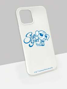 THE POWERPUFF GIRLS X SHEIN Flying Cute White Soft Girl Style Cartoon Bubbles Printed Soft Phone Case, Compatible With IPhone & Galaxy, Cute Girly Style For Cartoon Animation Enthusiasts, Ideal For Daily Use Or Gifting