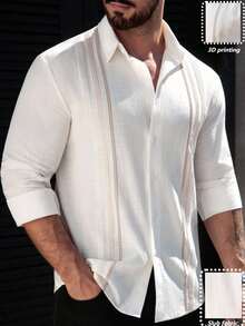 Manfinity Homme قميص رسمي كاجوال بأكمام طويلة وأزرار أمامية للرجال - أبيض - مشاهدة 4