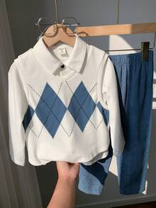3pcs/Set Young Boy Casual Argyle Vest, Long Sleeve White Shirt, Relaxed Pants 3-Piece Outfit, Suitable For Birthday Party, Rave, Evening Event, Performance, Wedding Boys Vest And Shirt Set - Multicolor - View 5