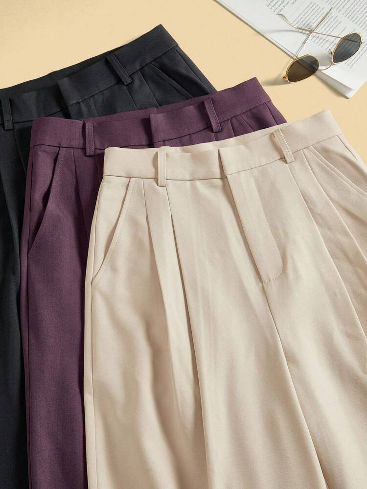 Anewsta 3 pares de pantalones elegantes y modernos de pierna ancha con bolsillos en beige, azul marino y marrón, ideales para vacaciones o Año Nuevo - Multicolor - Ver 4