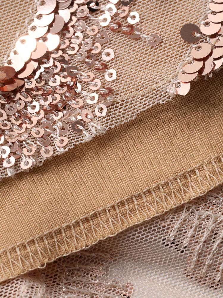 Women's Square Neck Fabric Patchwork Sequin Decor Waist Cinched Elegant Romantic Casual Dress New Years Women Outfit Valentine's Day Carnival Sparkly Dress Maxi Dress Sundress