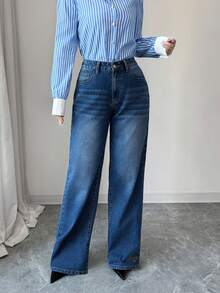 Elenzga Quần jean ống đứng ôm dáng thường ngày dành cho nữ - Rửa trung bình - Xem 7