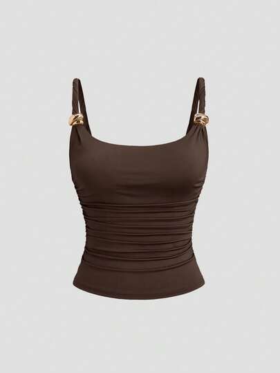 Sweetra Kadın Şık Büküm Önü Askılı Atlet Üst, Vintage Dar Kesim Kolsuz Bluz