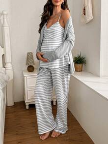 Moonlight&Mama 2pcs Maternity Knit Single Breasted Top And Pants Pajama Set, Comfortable & Casual, Winter - Multicolor - View 3