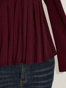 SHEIN ICON 大码女式黑色胸前扭结针织上衣，娃娃衫针织上衣，Y2K风格服装，毕业季返校季秋季服装，可爱女式上衣，娃娃衫 - 酒紅色 - 查看 8