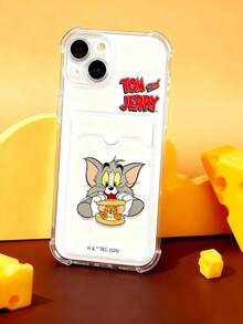 Tom and Jerry Artist x SHEIN Funda de teléfono transparente con portacartas, cubierta protectora linda y divertida compatible con iPhone - Multicolor - Ver 3