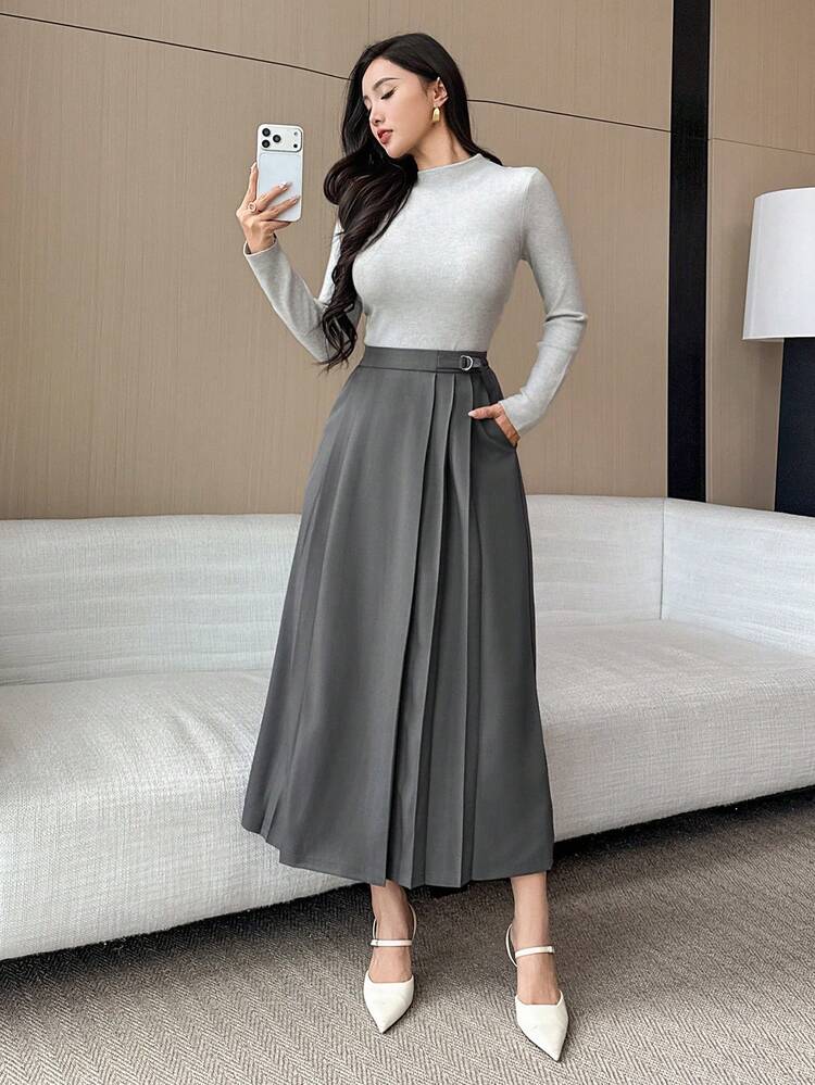 A-Line Midi Pleated Skirt For Women