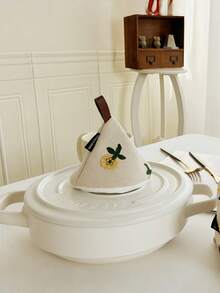 Cirelle Embroidered Pot Holder Mitt - Cotton Linen Heat Resistant Lid Lifter & Pan Handle Cover, Rustic Kitchen Accessory - Multicolor - View 4