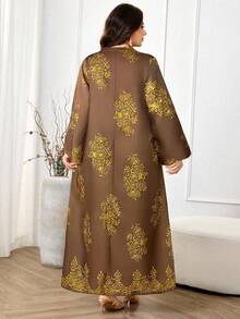 Al Najma Gaun Kasual Gaya Arab untuk Wanita Ukuran Besar, Busana Minimalis untuk Pakaian Sehari-hari yang Sopan - Coffee Brown - View 2