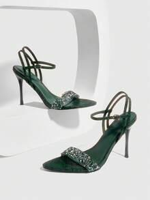 CUCCOO SZL 休闲时尚细跟露趾女式高跟凉鞋 - 墨綠色 - 查看 4