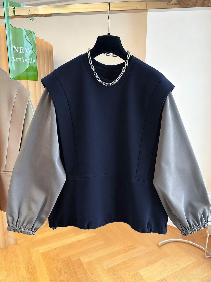 Resyla 女士圆领宽松休闲灯笼袖上衣 - 霧霾藍 - 查看 1