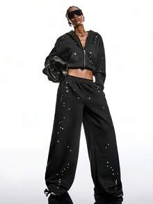 LYSMO 2026 New Arrive Minimalism Autumn/Winter  Women's Casual Loose Pocket Sweatpants - Black - View 7