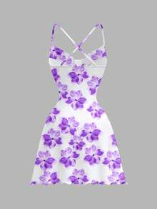 SHEIN MOD Váy ngắn cổ khoét sâu in họa tiết dành cho nữ - Nhiều màu - Xem 2