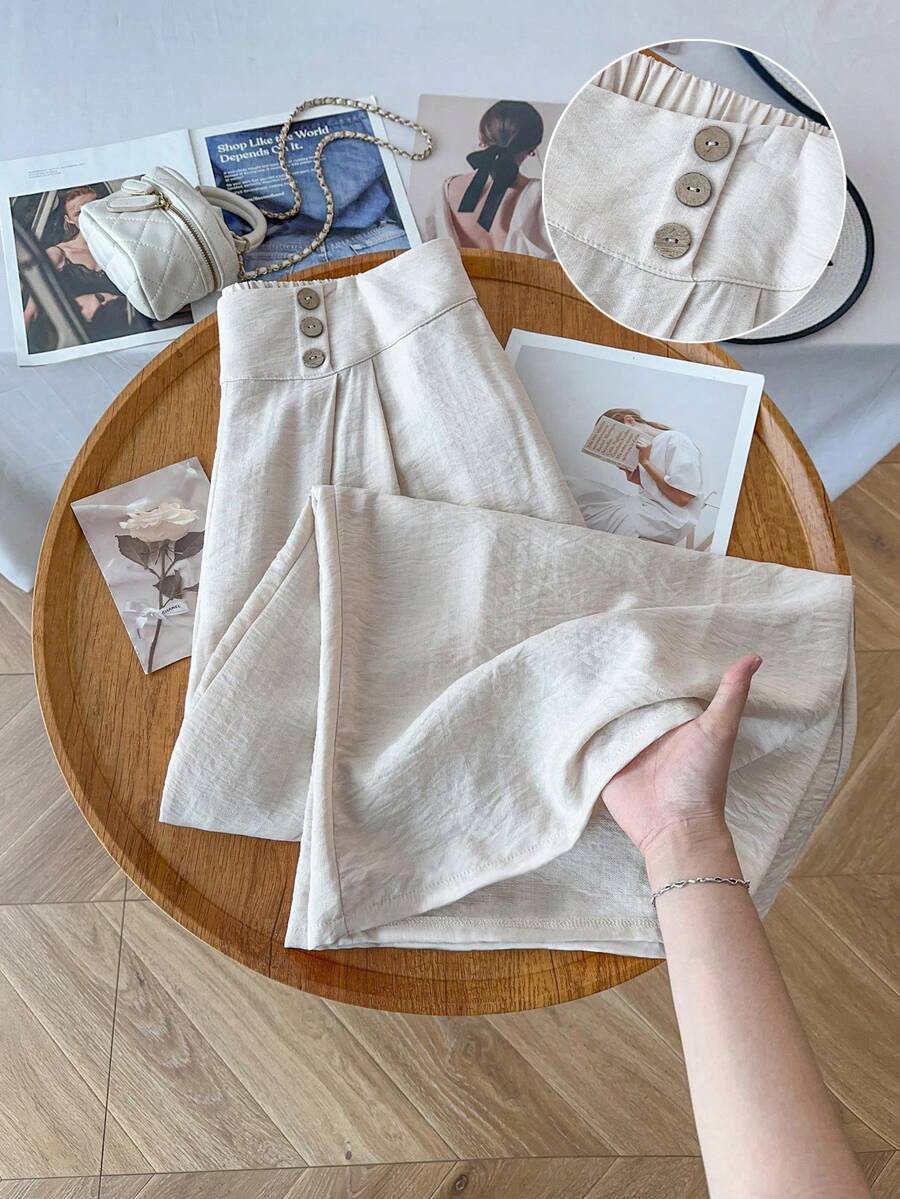 GlowEve CURVE Plus Size Casual Versatile Commuting Solid Color Wide Leg Pants - Apricot - View 1
