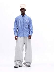 SUMWON 男士长袖纽扣条纹领衬衫，印花图案，常规版型，休闲工作办公春夏轻薄商务衬衫 - 藍白色 - 查看 3