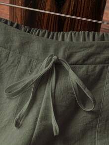 Franclia Petite Quần vải lanh giản dị thanh lịch cho kỳ nghỉ của phụ nữ - xanh quân đội - Xem 4