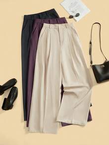 Anewsta Bộ 3 quần ống rộng có túi, kiểu dáng hiện đại, tối giản, thời trang, màu be, xanh navy, nâu, thích hợp cho kỳ nghỉ/năm mới. - Nhiều màu - Xem 3