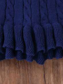 Tween Girls Long Sleeve Snug Fit Sweater Dress With Ruffle Hem, Suitable For Spring, Autumn, Winter, Can Be Paired With Padded Coat - Royal Blue - View 7