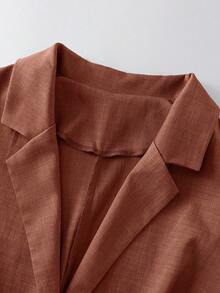 SHEIN PETITE CURVE Plus Size Women Striped Patchwork Business Suit - Orange - View 5