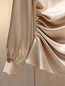 Franclia Damen Lässiges, elegantes Pendlerhemd mit Schleifen-Dekor und Rüschendetail, Herbst - Aprikosenfarben - Übersicht 4