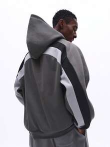 Áo hoodie nam SUMWON dáng suông, phối màu, không có dây rút ở mũ và túi giữa, kiểu dáng thường ngày, thích hợp cho mùa thu đông. - Xám - Xem 2