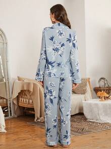 Serenescape 女士印花泡泡领开衫和裤子睡衣套装，度假风 - 彩色 - 查看 2