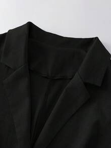 SHEIN PETITE CURVE Traje de negocios a rayas y de patchwork para mujer de talla grande - Negro - Ver 4