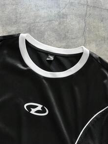 AXEPEAK 男士几何印花圆领休闲宽松长袖T恤 - 黑色 - 查看 8