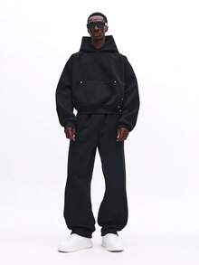 SUMWON Conjunto de chándal con capucha oversize, bolsillo central y pantalones de chándal elásticos para uso casual en invierno - Negro - Ver 1