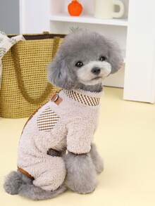 PETSIN Yellow Spring/Summer Simple Casual Home Wear Bear & Mushroom Print Hollow Ruffle Cuff Wearable & Leash Friendly Soft Pet Jumpsuit